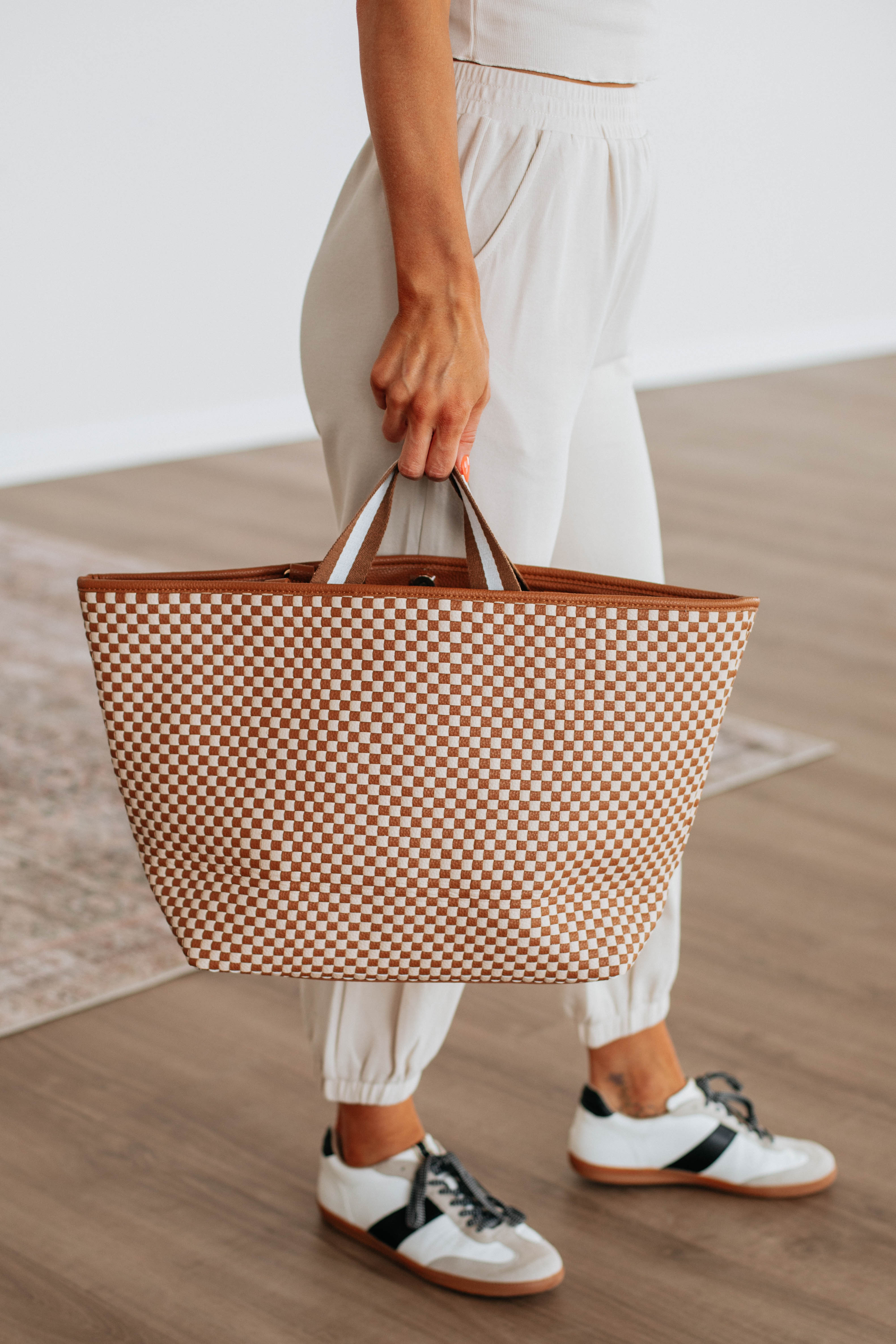 Keeley Checkered Tote Bag - Cognac