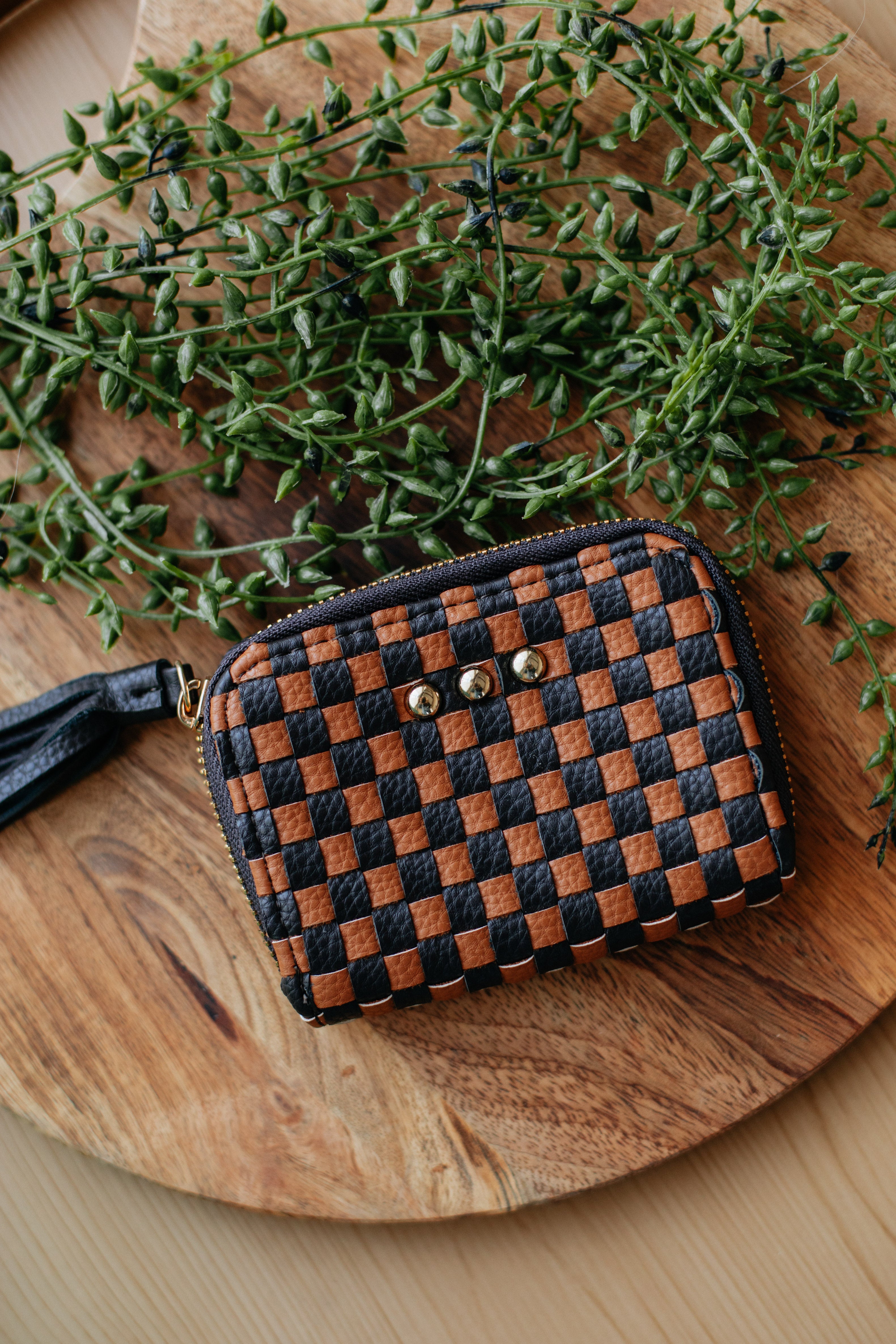 Never On Schedule Checkered Wallet - Espresso