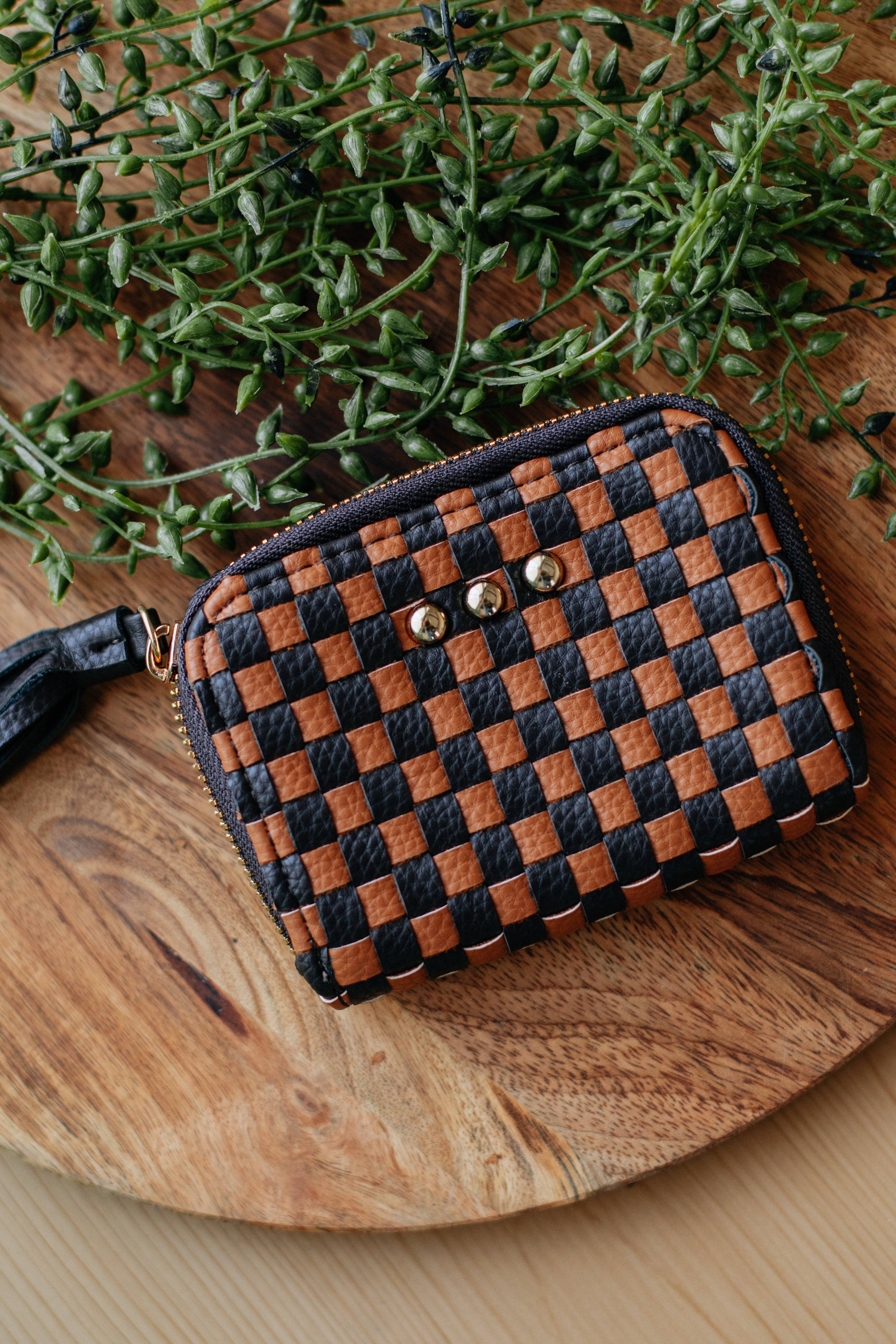 Never On Schedule Checkered Wallet - Espresso